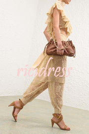 Ellie Lace Gathered Waist Pocket Button Ankle Cuffs Harem Pant