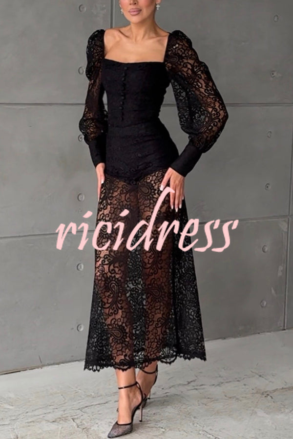 Timeless Moment Floral Lace High Rise Elastic Waist Midi Skirt