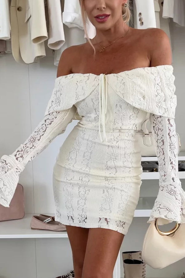 Solid Color Lace Off Shoulder Lace Sexy Slim Mini Dress
