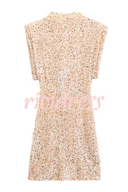 Fashionable Sequined Round Neck Sleeveless Slim-fit Mini Dress