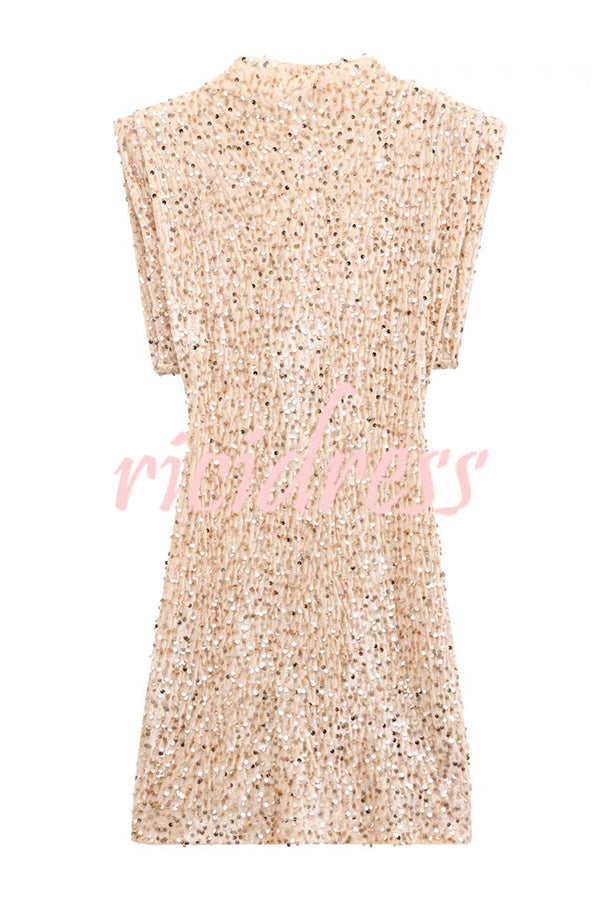 Fashionable Sequined Round Neck Sleeveless Slim-fit Mini Dress