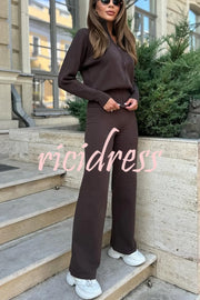 Cozycore Knit Zipper Long Sleeve Cardigan and Stretch Wide Leg Pants Set