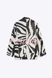 Breath of Freedom Animal Print Button Up Long Sleeve Lapel Loose Blazer