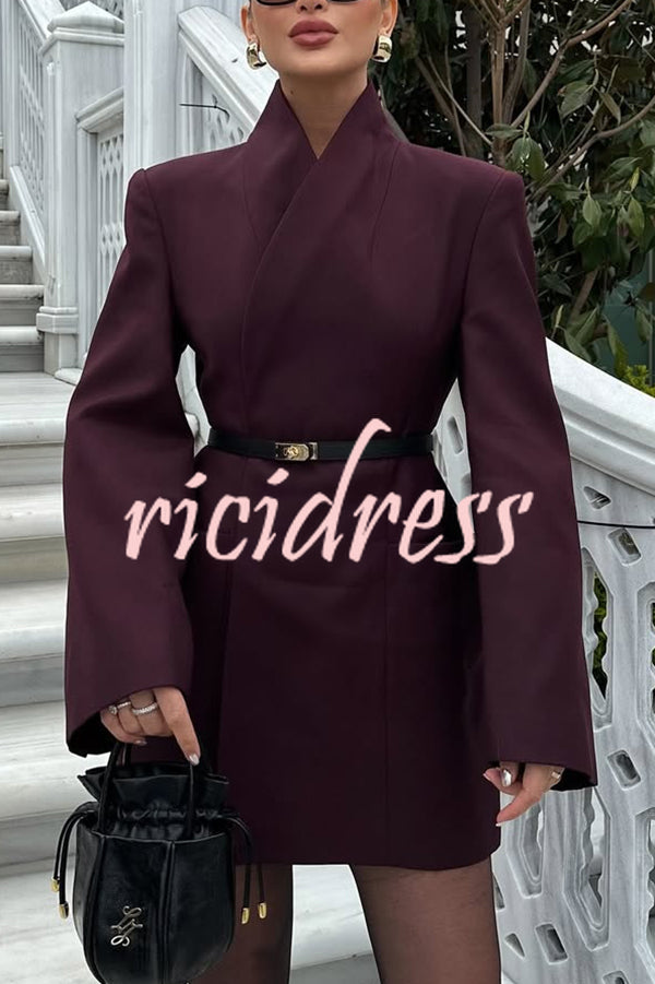 Solid Color Lapel Long Sleeve Casual Pocket Long Blazer