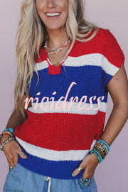 Independence Day Colorway Sleeveless Casual Knitted Sweater