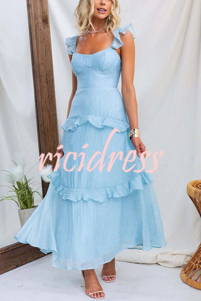 Solid Color Halter Backless Tie Elegant Ruffle Maxi Dress