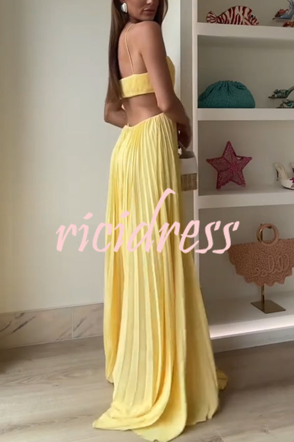 Butter Moment Pleated Cutout Waist A-line Slip Maxi Dress