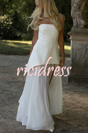 Monaco Off Shoulder Structured Top Chiffon Slit Hem Scarf Maxi Dress