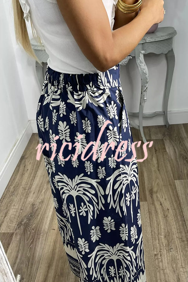 Unique Print Elastic Waist Loose Pocket Holiday Wide Leg Pants