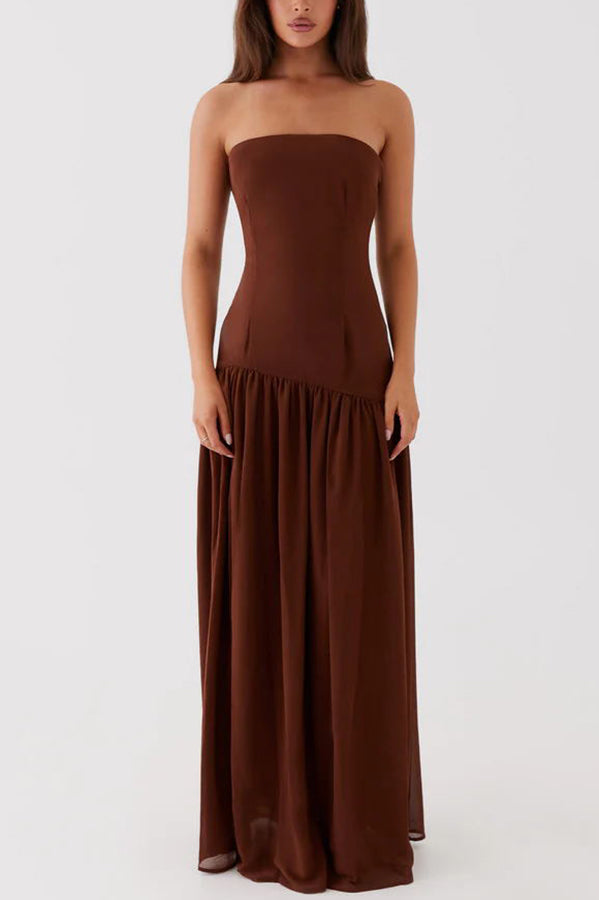 Eden Patchwork Semi-sheer Chiffon Strapless Maxi Dress