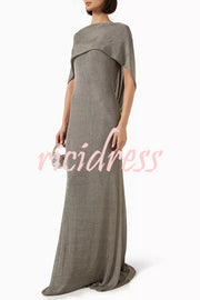 Fit and Elegance Fine Shimmering Fabric Open Cowl Back Draped Neckline Maxi Dress