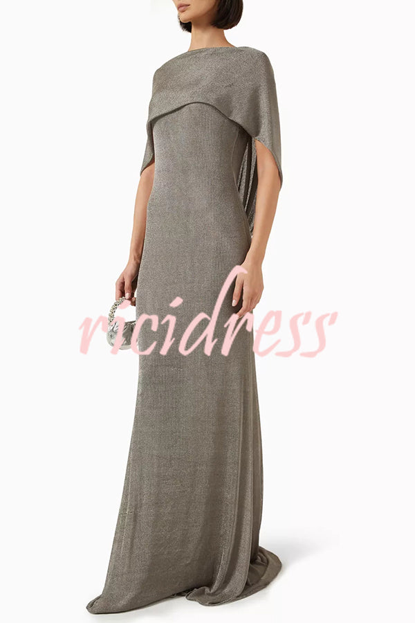 Fit and Elegance Fine Shimmering Fabric Open Cowl Back Draped Neckline Maxi Dress