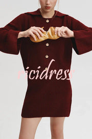 Fashion Lapel Bell Sleeve Knitted Cardigan and Casual Mini Skirt Set