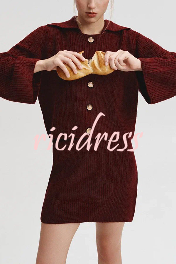 Fashion Lapel Bell Sleeve Knitted Cardigan and Casual Mini Skirt Set