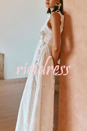 Mairi Embroidery Hollow Fabric Delicate Flower Trim Side Lace-up Maxi Dress