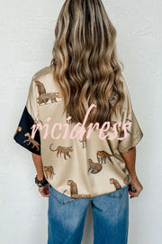 Catch You Later Cheetah Satin Color Block Blouse