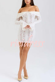 Solid Color Lace Off Shoulder Lace Sexy Slim Mini Dress