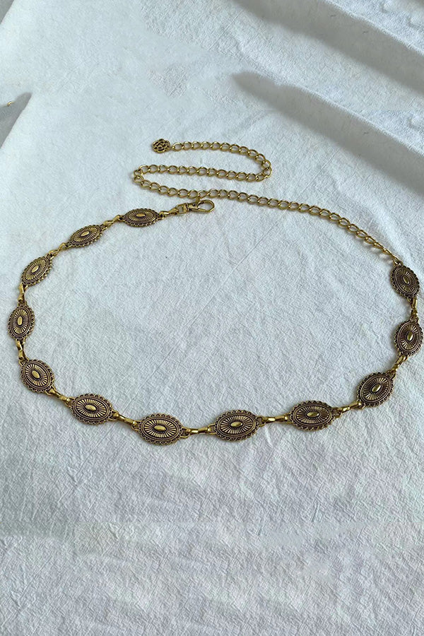 Retro Metal Carved Geometric Waist Chain