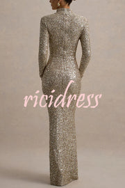 Galaxy Premium Sequin Turtle Neck Long Sleeve Maxi Dress