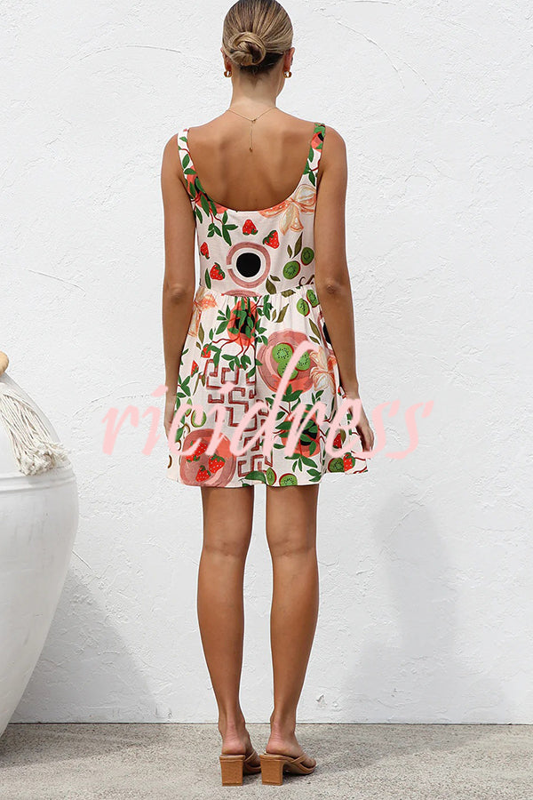 Botanical Print Sleeveless Button-Down Mini Dress