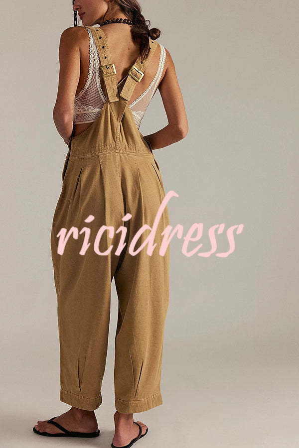Fashionable Casual Side Pocket Button Loose Denim Overalls