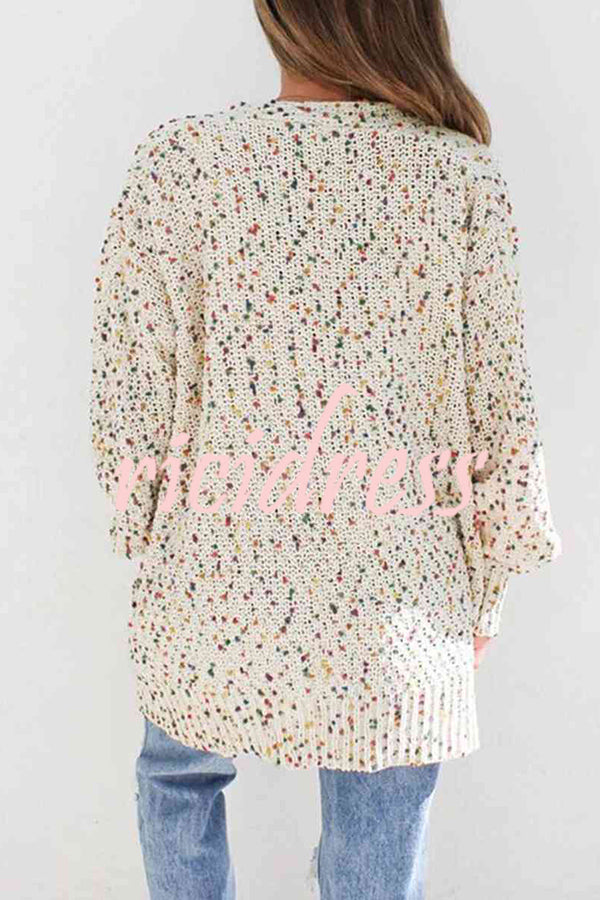 Aminga Colorful Spotted Pocket Crochet Long Sleeved Cardigan