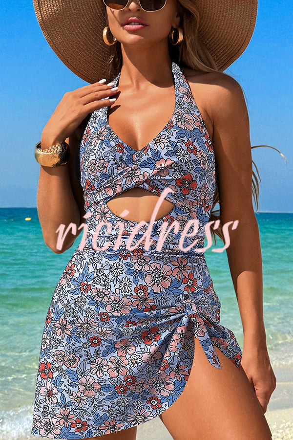 Fashionable Halterneck Waist Hollow Stretch One-piece Swimsuit