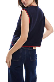 Marine Life Pattern Crew Neck Sleeveless Knit Tank Top