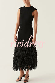 Christie Ribbed Patchwork Tiered Fringed Hem Zipper Backless Maxi Dress