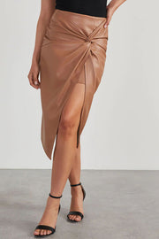 Like Wow Leather Twist Zip Skirt