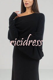 Solid Color Round Neck Long Sleeve Loose Knitted Sweater