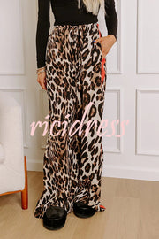 Leopard Print Elastic Waist Pocket Loose Wide Leg Pants