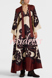 Unique Ethnic Print V-neck Long-sleeved Loose Dress