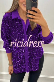 Fashion Velvet Sequined Loose Casual Long-sleeved Shirt