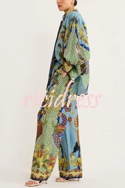 Smyrna Unique Heaven Bird Print Elastic Waist Pocketed Wide Leg Pants