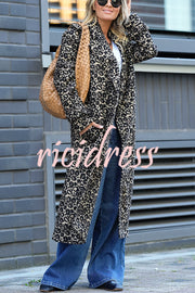 Leopard Affair Animal Print Epaulettes Long Sleeve Pocketed Lapel Midi Trench Coat