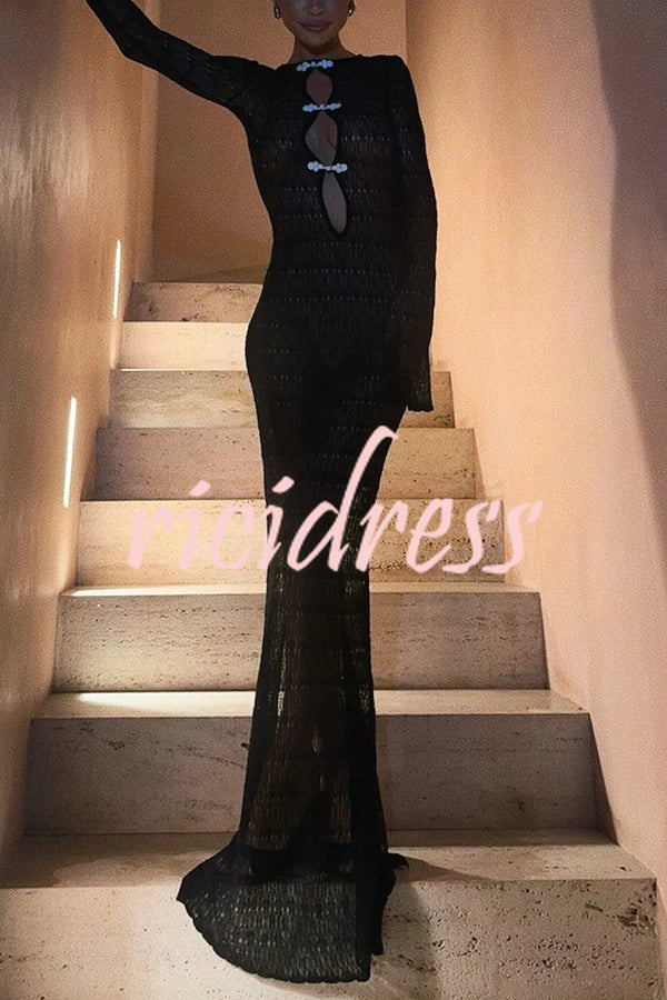 Sexy Backless Long-sleeved Knitted Slim-fit Maxi Dress