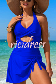 Fashionable Halterneck Waist Hollow Stretch One-piece Swimsuit