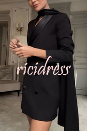 Eve Satin Lapel Draped Neckline Button Long Sleeve Blazer Mini Dress