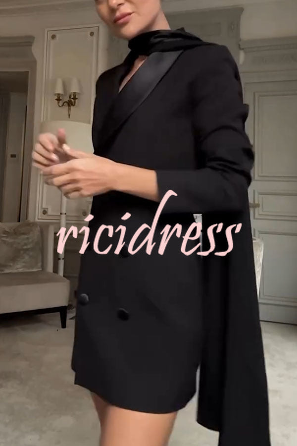 Eve Satin Lapel Draped Neckline Button Long Sleeve Blazer Mini Dress