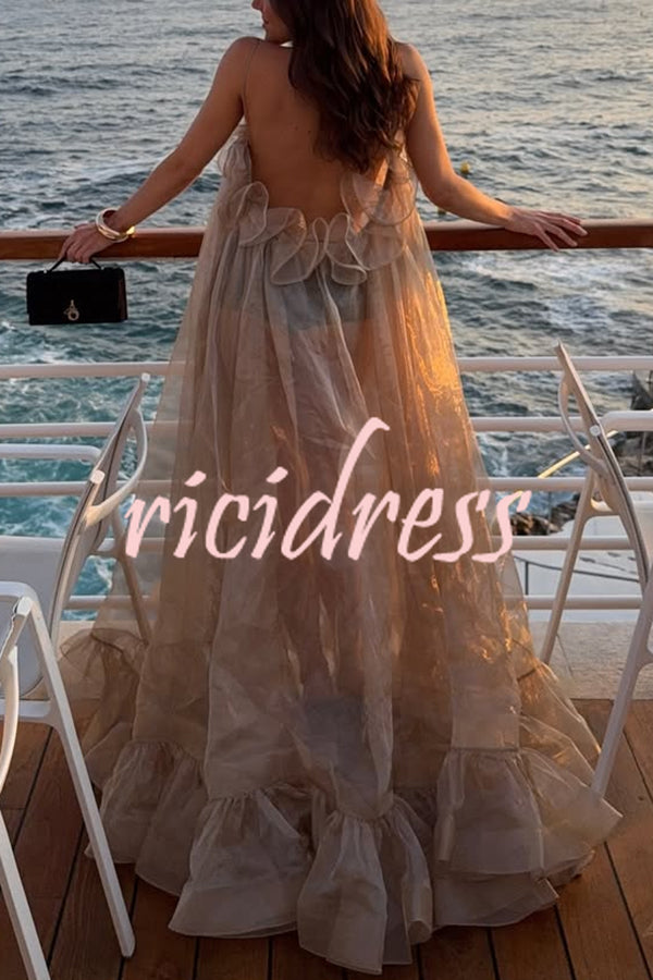 By The Sea Organza Ruffle High Low Hem Slip A-line Maxi Dress