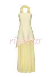 Monaco Off Shoulder Structured Top Chiffon Slit Hem Scarf Maxi Dress