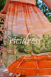 Fairy Tale Town Sunset Unique Print Off Shoulder Smocked Maxi Dress