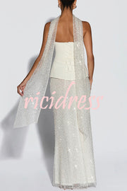 Oakley Corset Strapless Top and Sequin High Rise Maxi Skirt Scarf Set