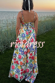 Garden Wedding Floral Print Back Tie-up Pocketed Slit Maxi Dress