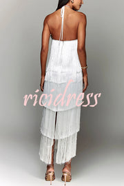 Sexy Halterneck Backless Elegant Fringe Maxi Dress