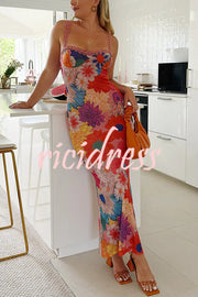 Floral Print Lace Trim Sexy Strapless Backless Slim Fit Maxi Dress