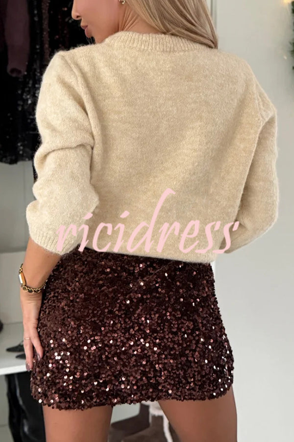 Polished Uptown Velvet Sequin High Rise Elastic Waist Mini Skirt