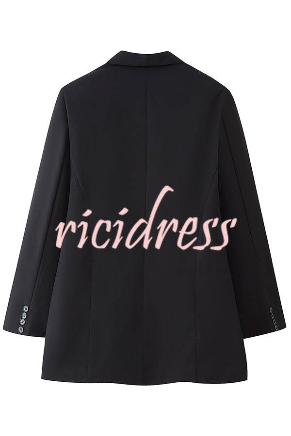 Solid Color Lapel Long Sleeve Casual Pocket Long Blazer