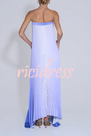 Really Special Pleated Gradient Print Elastic Bust Strapless A-line Maxi Dress